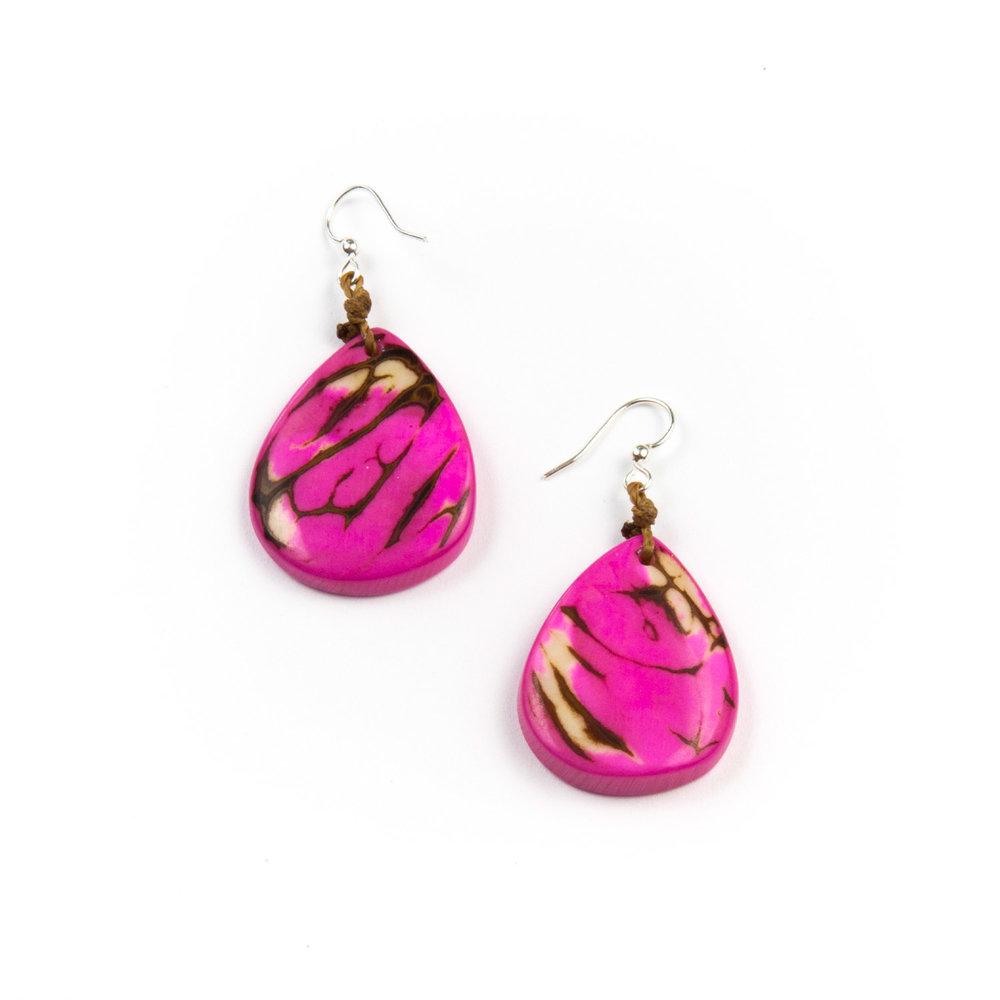 Andrea Earrings-Fuchsia-Tagua by Soraya Cedeno