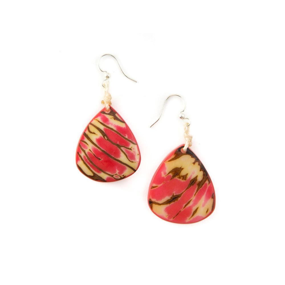 Andrea Earrings-Poppy Coral-Tagua by Soraya Cedeno
